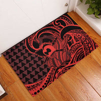 Koa Ikaika Warrior Helmet with Shark Rubber Doormat Red Kakau Style