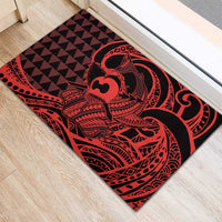 Koa Ikaika Warrior Helmet with Shark Rubber Doormat Red Kakau Style