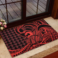 Koa Ikaika Warrior Helmet with Shark Rubber Doormat Red Kakau Style