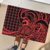 Koa Ikaika Warrior Helmet with Shark Rubber Doormat Red Kakau Style