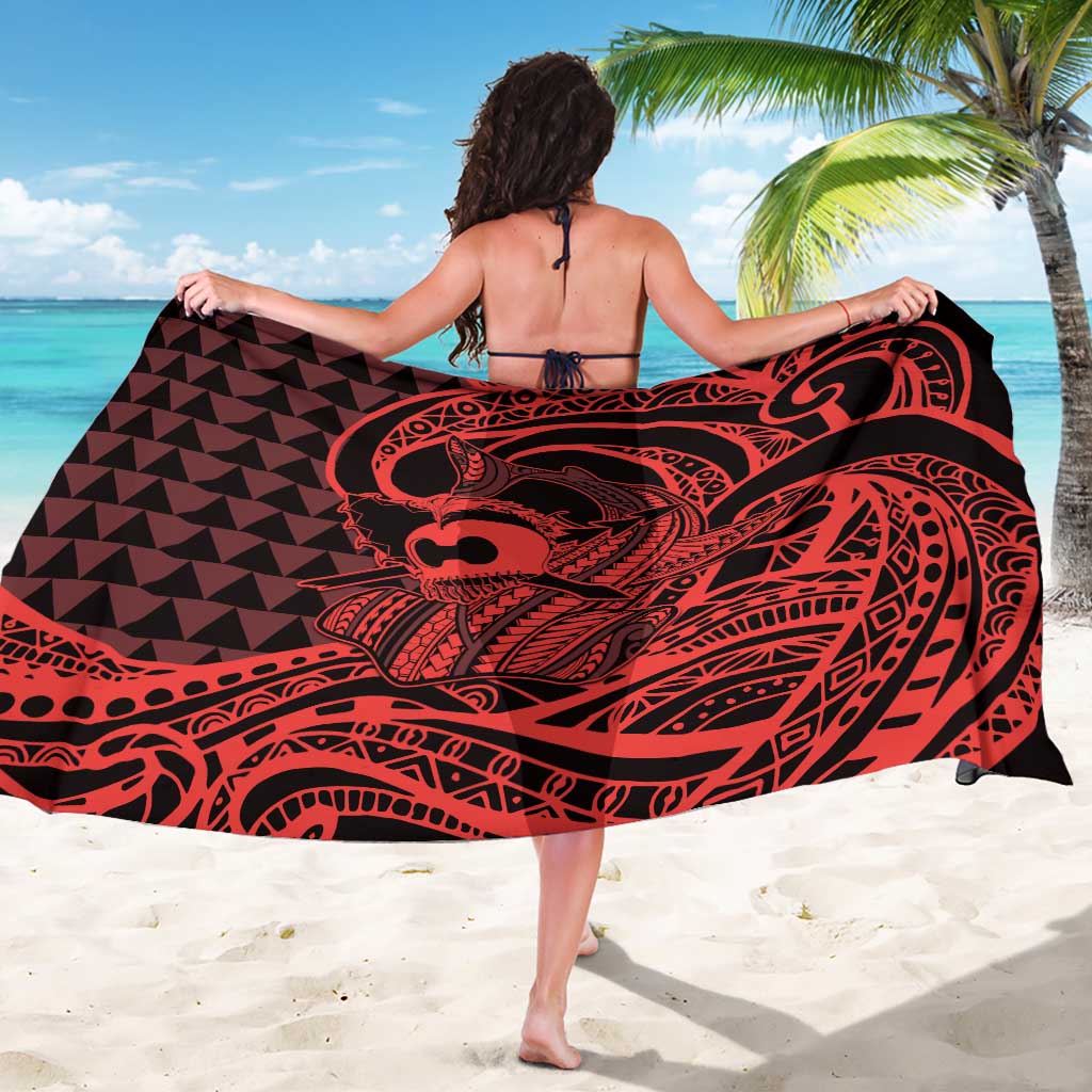 Koa Ikaika Warrior Helmet with Shark Sarong Red Kakau Style