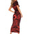 Koa Ikaika Warrior Helmet with Shark Short Sleeve Bodycon Dress Red Kakau Style