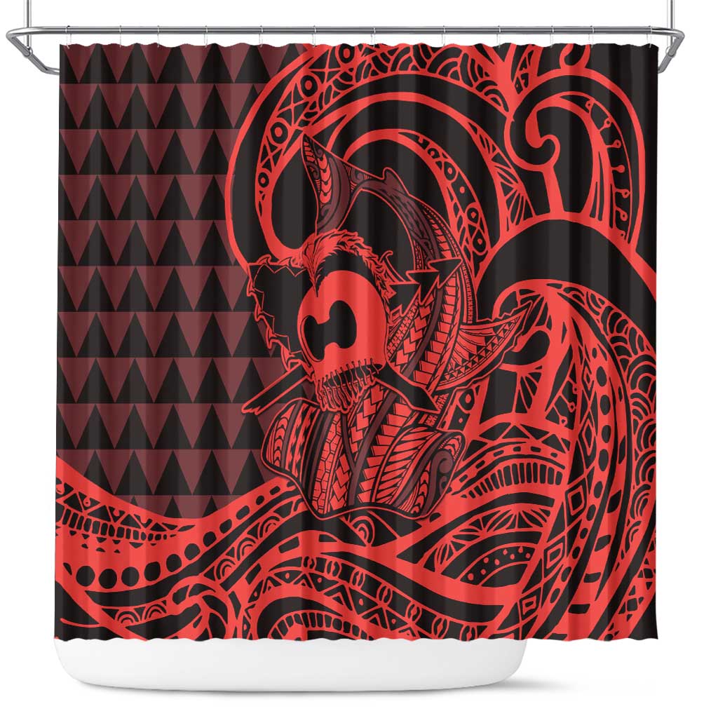 Koa Ikaika Warrior Helmet with Shark Shower Curtain Red Kakau Style LT9 Red - Polynesian Pride