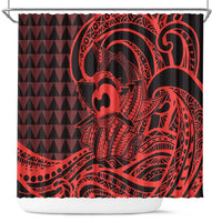 Koa Ikaika Warrior Helmet with Shark Shower Curtain Red Kakau Style LT9 Red - Polynesian Pride