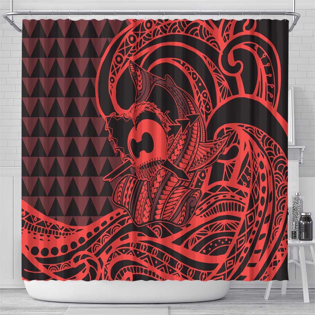 Koa Ikaika Warrior Helmet with Shark Shower Curtain Red Kakau Style LT9 - Polynesian Pride