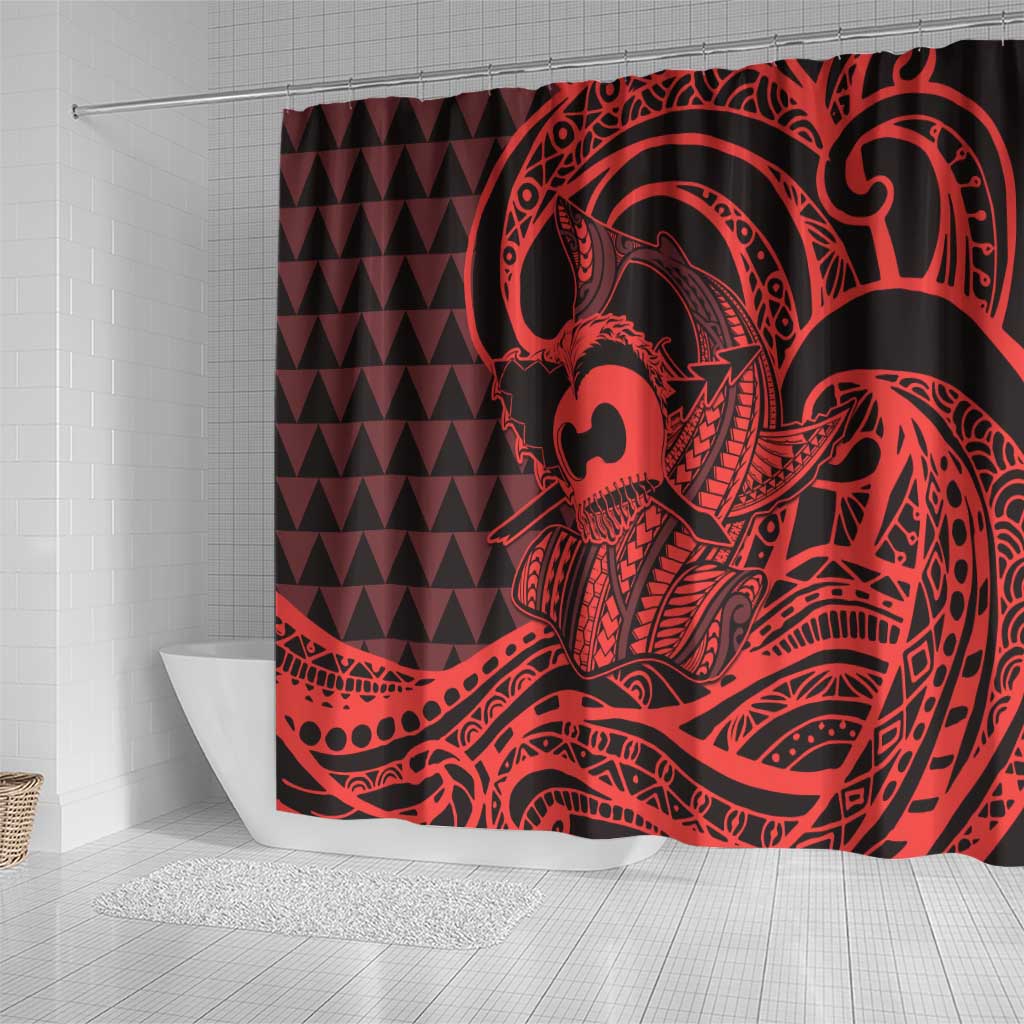 Koa Ikaika Warrior Helmet with Shark Shower Curtain Red Kakau Style LT9 - Polynesian Pride