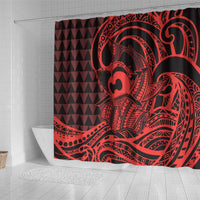 Koa Ikaika Warrior Helmet with Shark Shower Curtain Red Kakau Style LT9 - Polynesian Pride