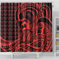 Koa Ikaika Warrior Helmet with Shark Shower Curtain Red Kakau Style LT9 - Polynesian Pride