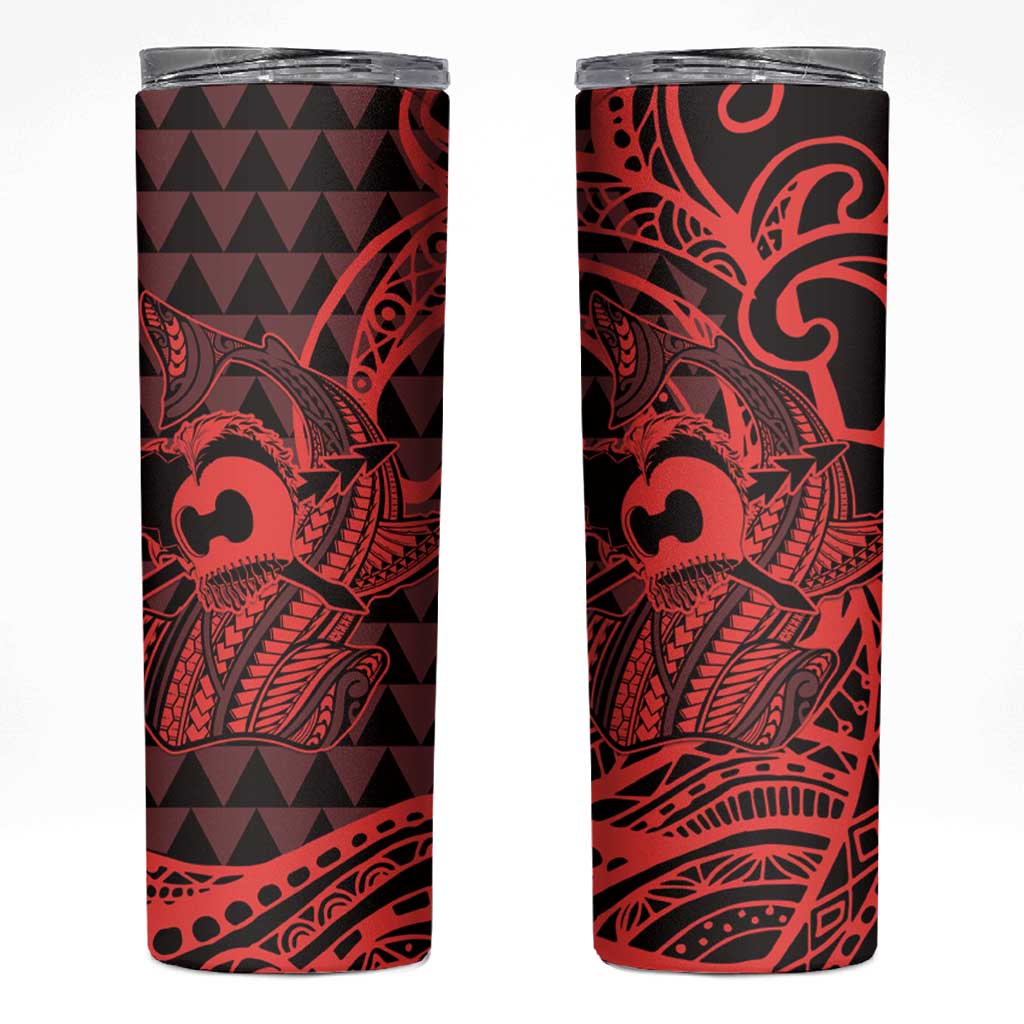 Koa Ikaika Warrior Helmet with Shark Skinny Tumbler Red Kakau Style