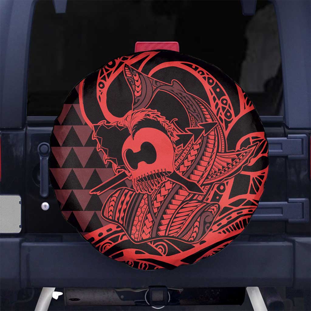 Koa Ikaika Warrior Helmet with Shark Spare Tire Cover Red Kakau Style