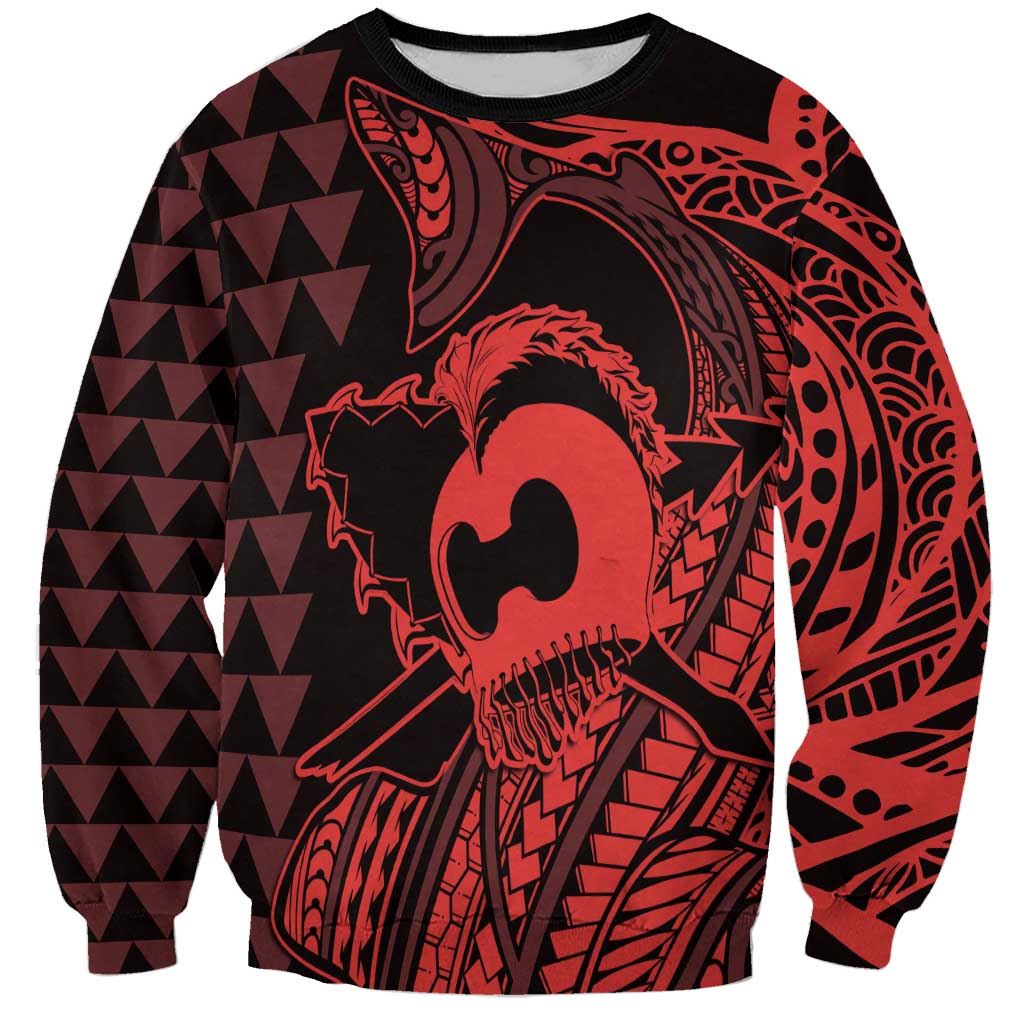 Koa Ikaika Warrior Helmet with Shark Sweatshirt Red Kakau Style LT9 Unisex Red - Polynesian Pride