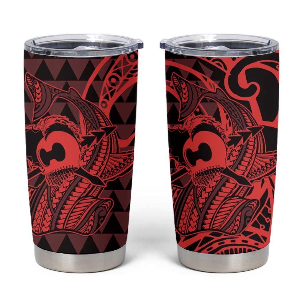 Koa Ikaika Warrior Helmet with Shark Tumbler Cup Red Kakau Style