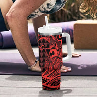 Koa Ikaika Warrior Helmet with Shark Tumbler With Handle Red Kakau Style LT9 - Polynesian Pride