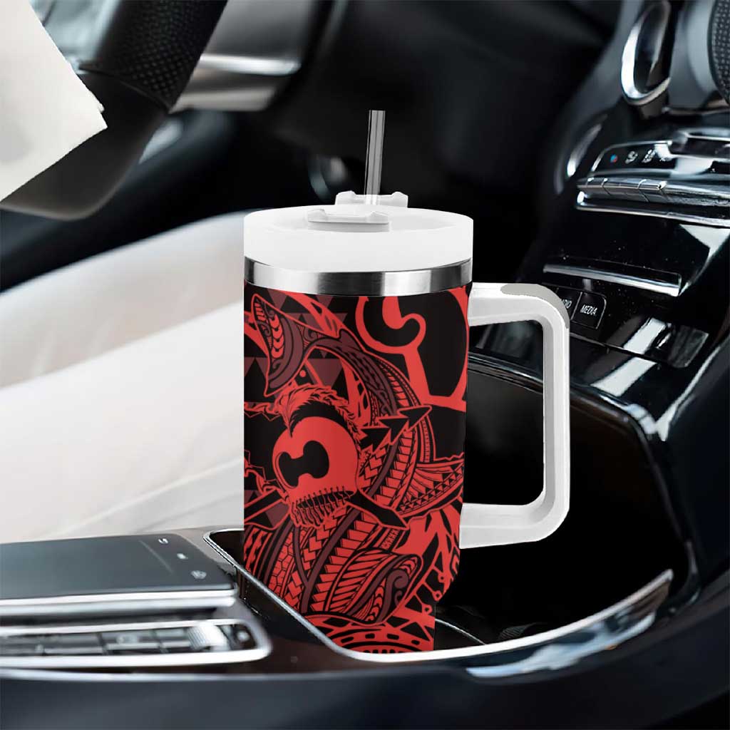 Koa Ikaika Warrior Helmet with Shark Tumbler With Handle Red Kakau Style LT9 - Polynesian Pride