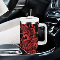 Koa Ikaika Warrior Helmet with Shark Tumbler With Handle Red Kakau Style LT9 - Polynesian Pride