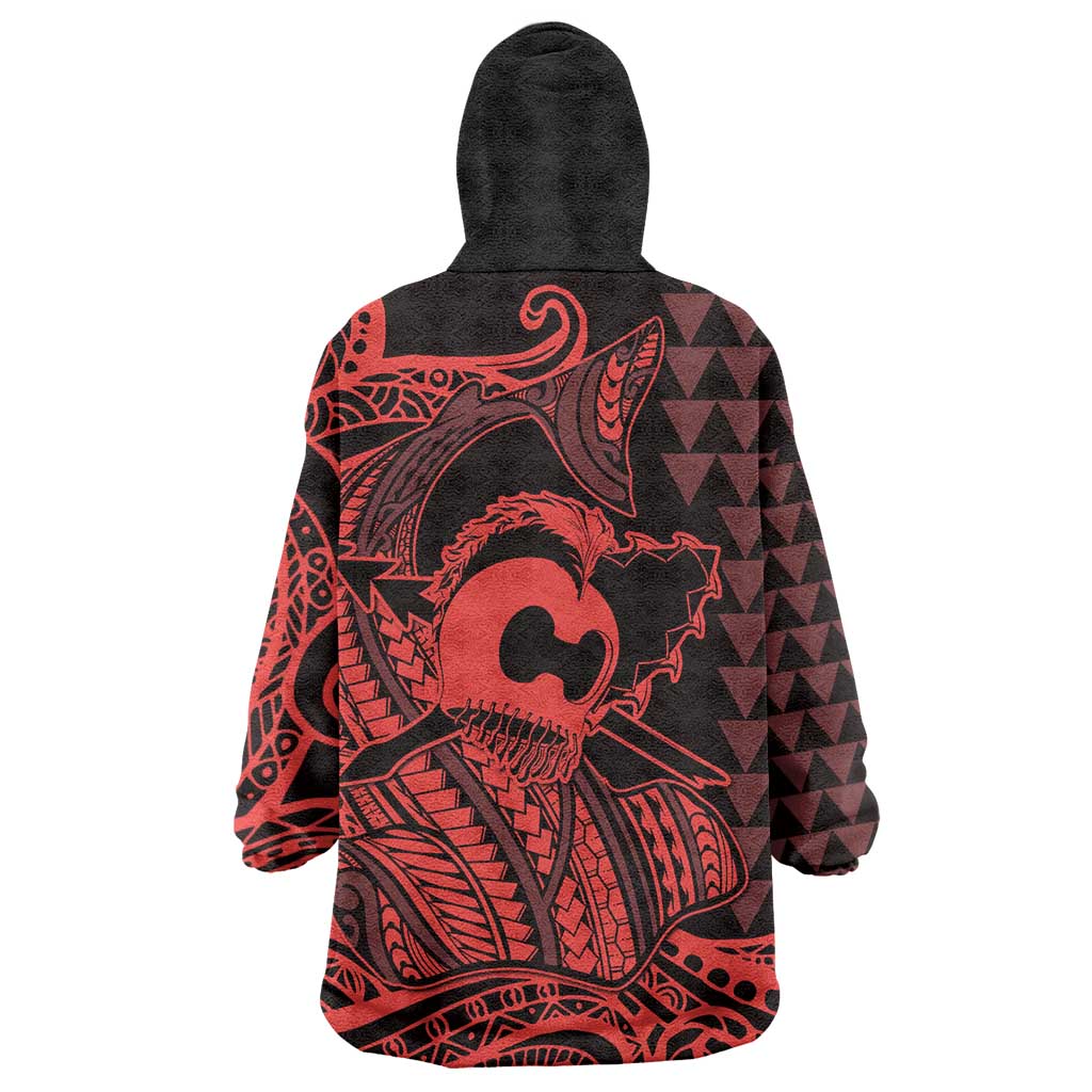 Koa Ikaika Warrior Helmet with Shark Wearable Blanket Hoodie Red Kakau Style