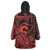 Koa Ikaika Warrior Helmet with Shark Wearable Blanket Hoodie Red Kakau Style