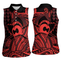 Koa Ikaika Warrior Helmet with Shark Women Sleeveless Polo Shirt Red Kakau Style LT9 - Polynesian Pride