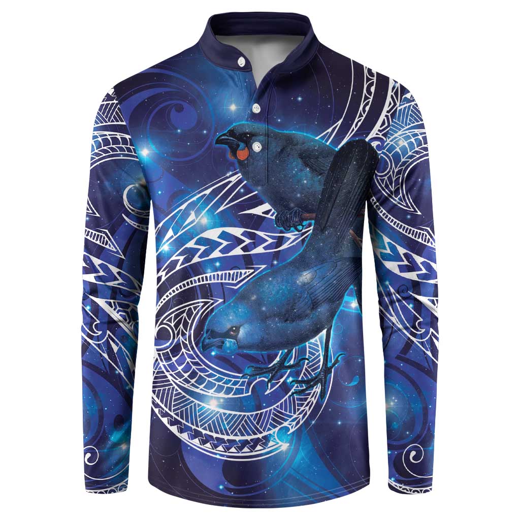 North Island Kokako and South Island Kokako Button Sweatshirt New Zealand Native Bird with Galaxy Vibe LT9 Galaxy - Polynesian Pride