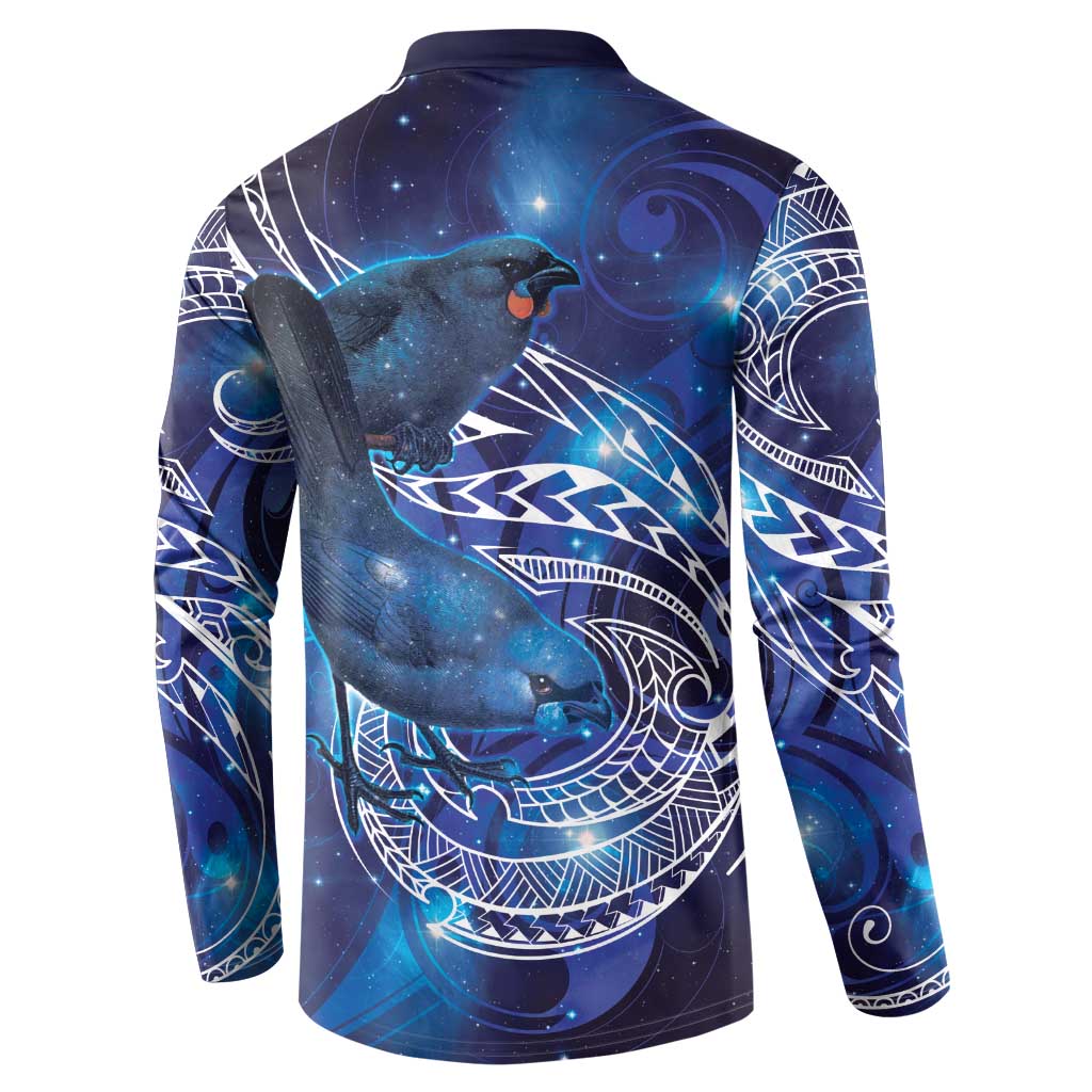 North Island Kokako and South Island Kokako Button Sweatshirt New Zealand Native Bird with Galaxy Vibe LT9 - Polynesian Pride