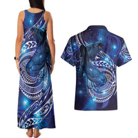 North Island Kokako and South Island Kokako Couples Matching Tank Maxi Dress and Hawaiian Shirt New Zealand Native Bird with Galaxy Vibe