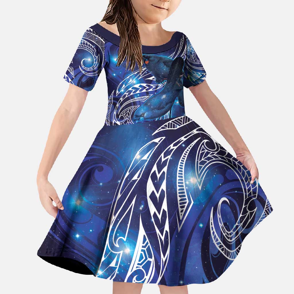 North Island Kokako and South Island Kokako Family Matching Mermaid Dress and Hawaiian Shirt New Zealand Native Bird with Galaxy Vibe