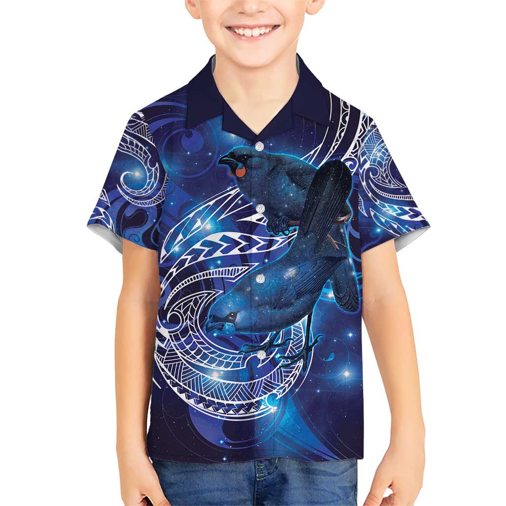 North Island Kokako and South Island Kokako Kid Hawaiian Shirt New Zealand Native Bird with Galaxy Vibe LT9 Kid Galaxy - Polynesian Pride
