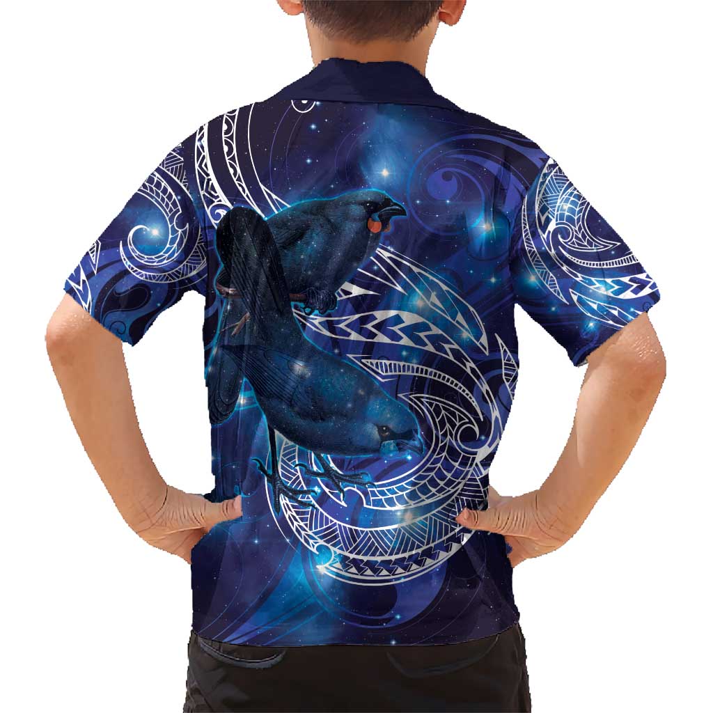 North Island Kokako and South Island Kokako Kid Hawaiian Shirt New Zealand Native Bird with Galaxy Vibe LT9 - Polynesian Pride