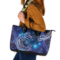 North Island Kokako and South Island Kokako Leather Tote Bag New Zealand Native Bird with Galaxy Vibe LT9 Galaxy - Polynesian Pride