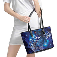 North Island Kokako and South Island Kokako Leather Tote Bag New Zealand Native Bird with Galaxy Vibe LT9 - Polynesian Pride