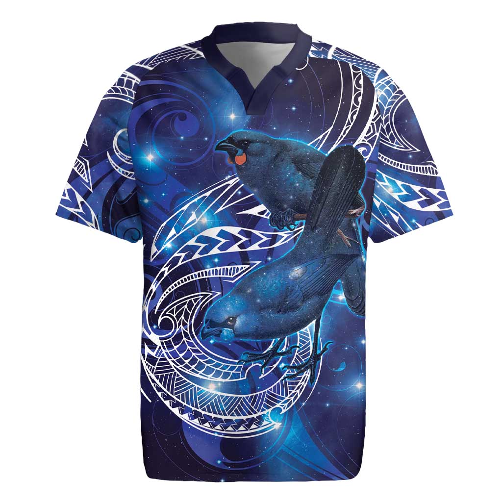 North Island Kokako and South Island Kokako Rugby Jersey New Zealand Native Bird with Galaxy Vibe LT9 Galaxy - Polynesian Pride