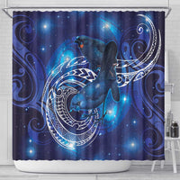 North Island Kokako and South Island Kokako Shower Curtain New Zealand Native Bird with Galaxy Vibe LT9 - Polynesian Pride