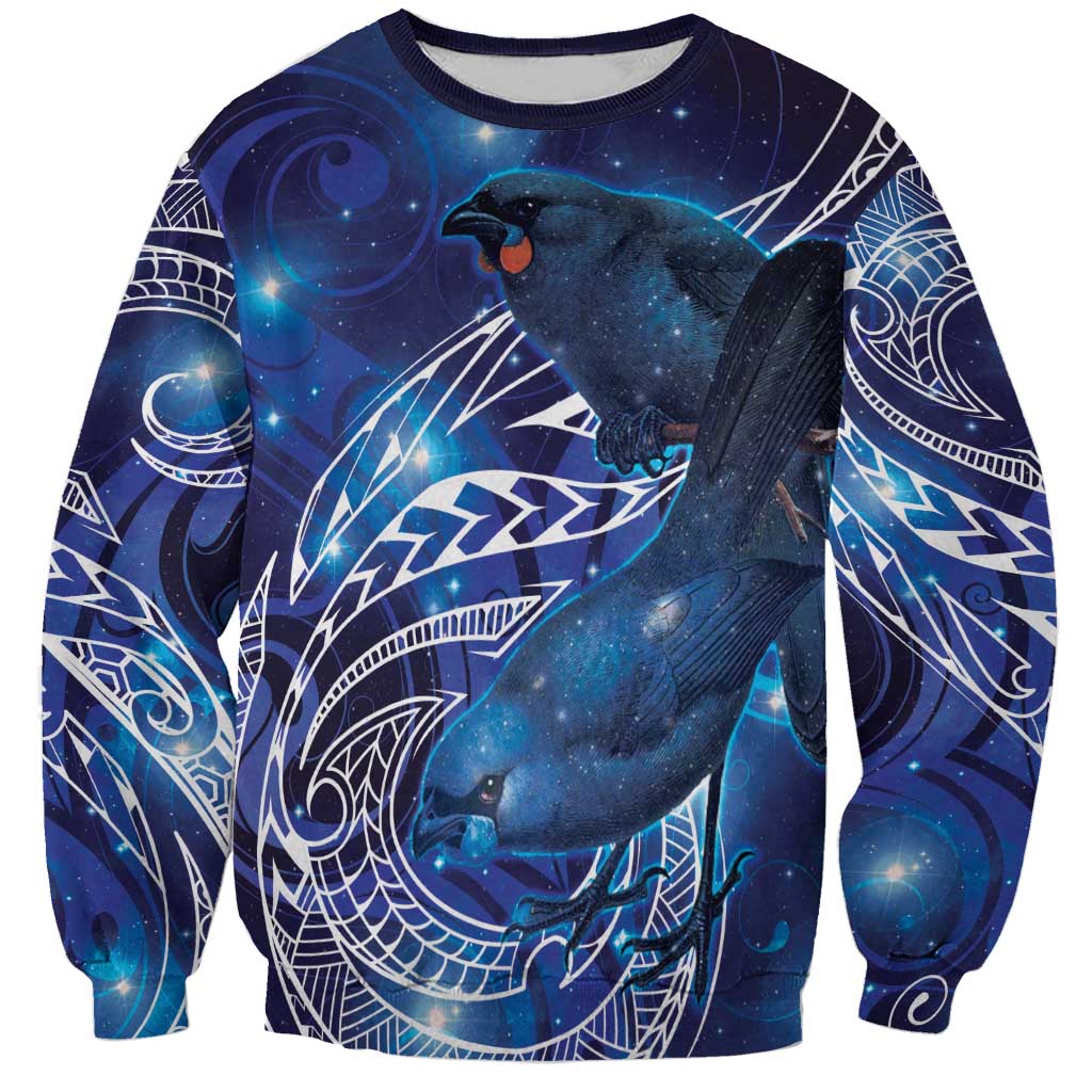 North Island Kokako and South Island Kokako Sweatshirt New Zealand Native Bird with Galaxy Vibe LT9 Unisex Galaxy - Polynesian Pride