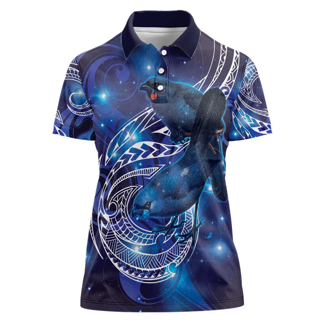 North Island Kokako and South Island Kokako Women Polo Shirt New Zealand Native Bird with Galaxy Vibe