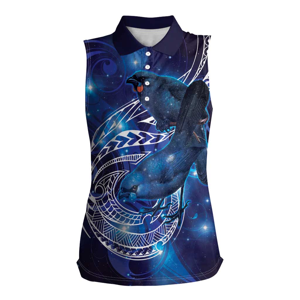North Island Kokako and South Island Kokako Women Sleeveless Polo Shirt New Zealand Native Bird with Galaxy Vibe LT9 Female Galaxy - Polynesian Pride