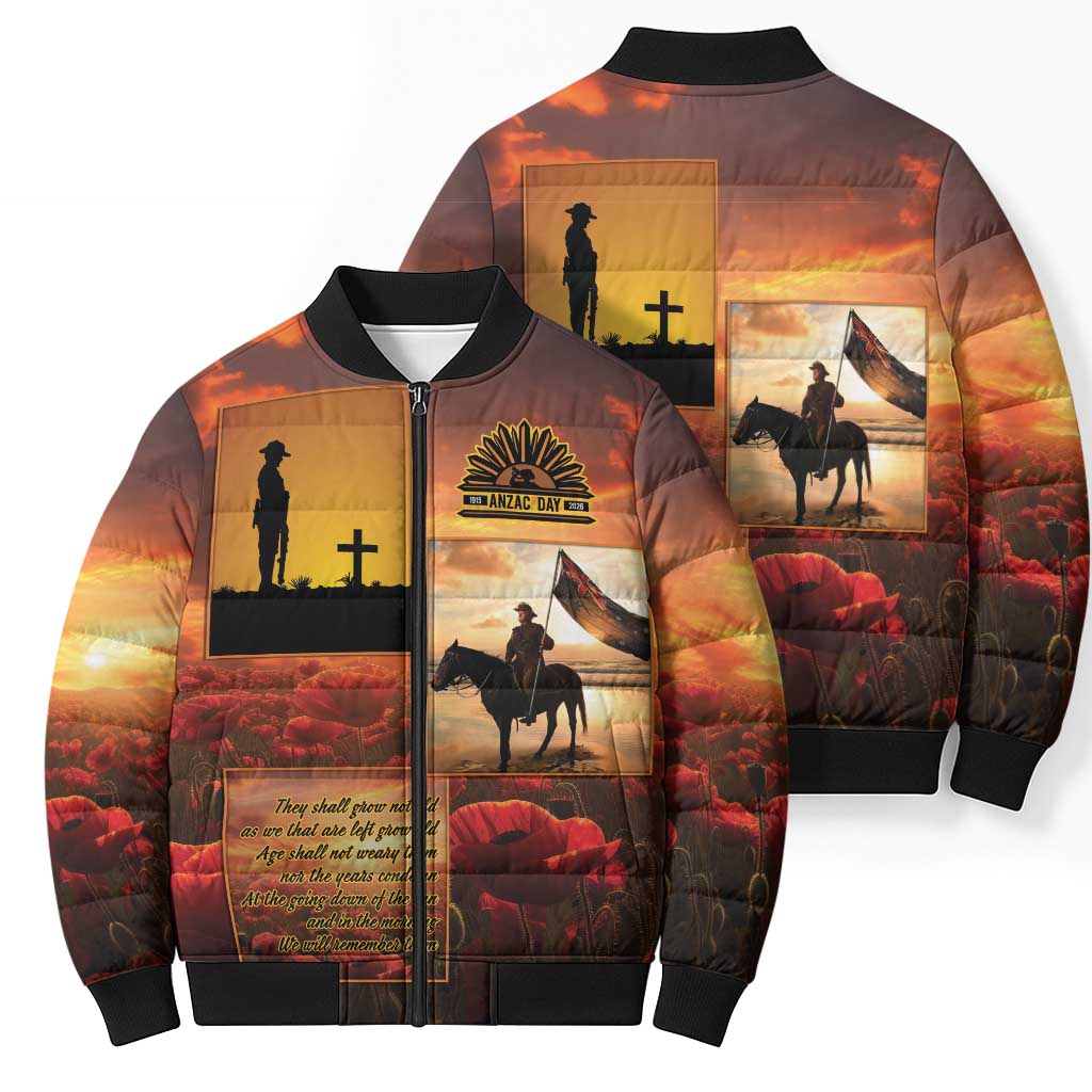 ANZAC Day Film Reel Lest We Forget Bomber Puffer Jacket Australia NZ Memorial