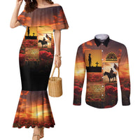 ANZAC Day Film Reel Lest We Forget Couples Matching Mermaid Dress and Long Sleeve Button Shirt Australia NZ Memorial LT9 Red - Polynesian Pride