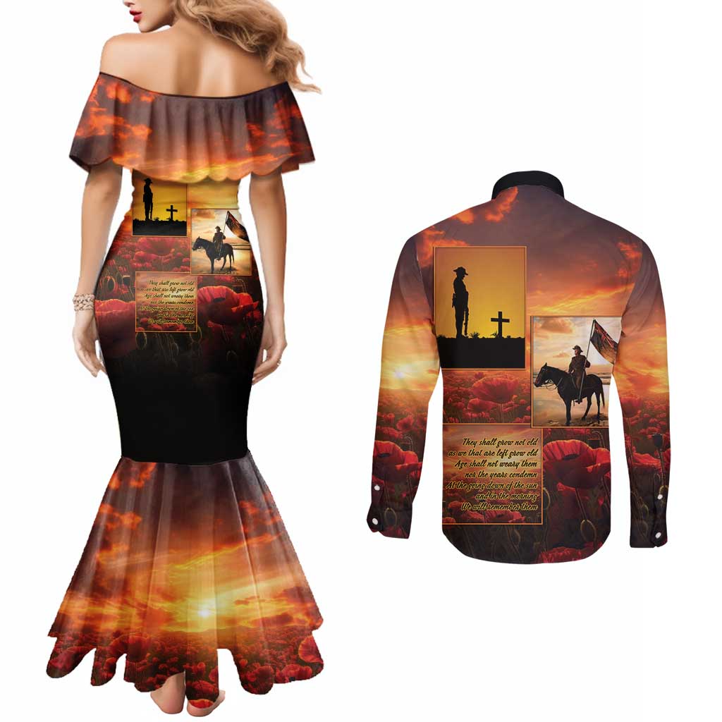 ANZAC Day Film Reel Lest We Forget Couples Matching Mermaid Dress and Long Sleeve Button Shirt Australia NZ Memorial LT9 - Polynesian Pride