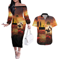 ANZAC Day Film Reel Lest We Forget Couples Matching Off The Shoulder Long Sleeve Dress and Hawaiian Shirt Australia NZ Memorial