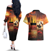 ANZAC Day Film Reel Lest We Forget Couples Matching Off The Shoulder Long Sleeve Dress and Hawaiian Shirt Australia NZ Memorial