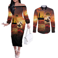 ANZAC Day Film Reel Lest We Forget Couples Matching Off The Shoulder Long Sleeve Dress and Long Sleeve Button Shirt Australia NZ Memorial LT9 Red - Polynesian Pride