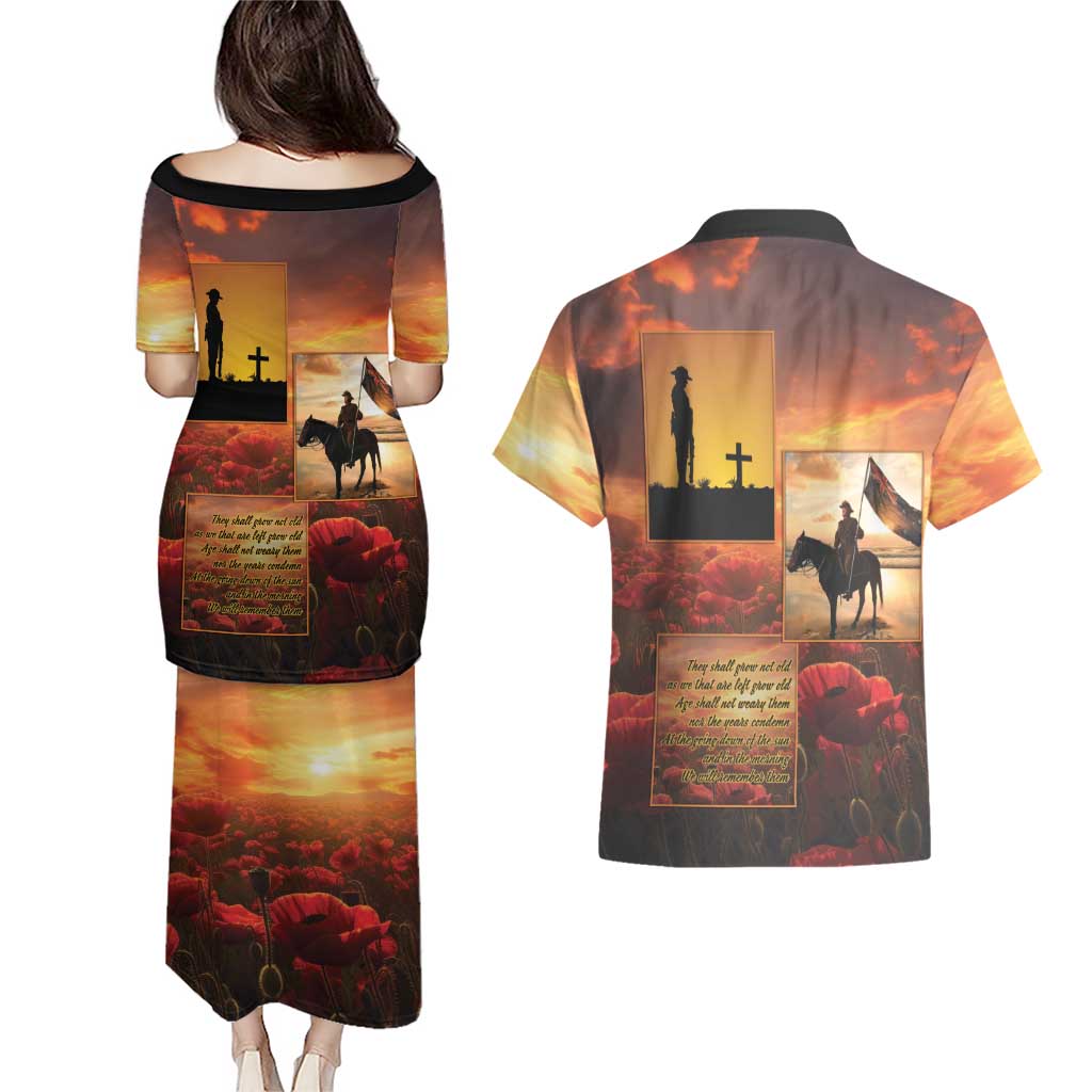 ANZAC Day Film Reel Lest We Forget Couples Matching Puletasi and Hawaiian Shirt Australia NZ Memorial LT9 - Polynesian Pride