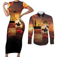 ANZAC Day Film Reel Lest We Forget Couples Matching Short Sleeve Bodycon Dress and Long Sleeve Button Shirt Australia NZ Memorial LT9 Red - Polynesian Pride