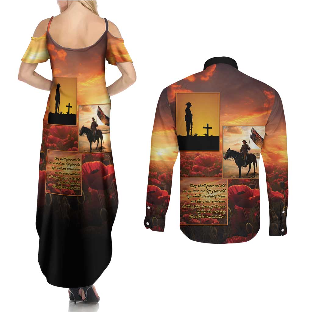 ANZAC Day Film Reel Lest We Forget Couples Matching Summer Maxi Dress and Long Sleeve Button Shirt Australia NZ Memorial LT9 - Polynesian Pride