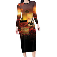 ANZAC Day Film Reel Lest We Forget Family Matching Long Sleeve Bodycon Dress and Hawaiian Shirt Australia NZ Memorial LT9 Mom's Dress Red - Polynesian Pride