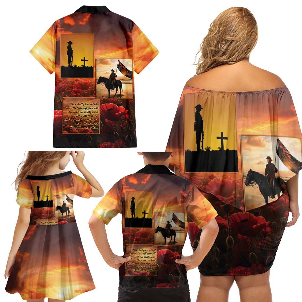 ANZAC Day Film Reel Lest We Forget Family Matching Off Shoulder Short Dress and Hawaiian Shirt Australia NZ Memorial LT9 - Polynesian Pride