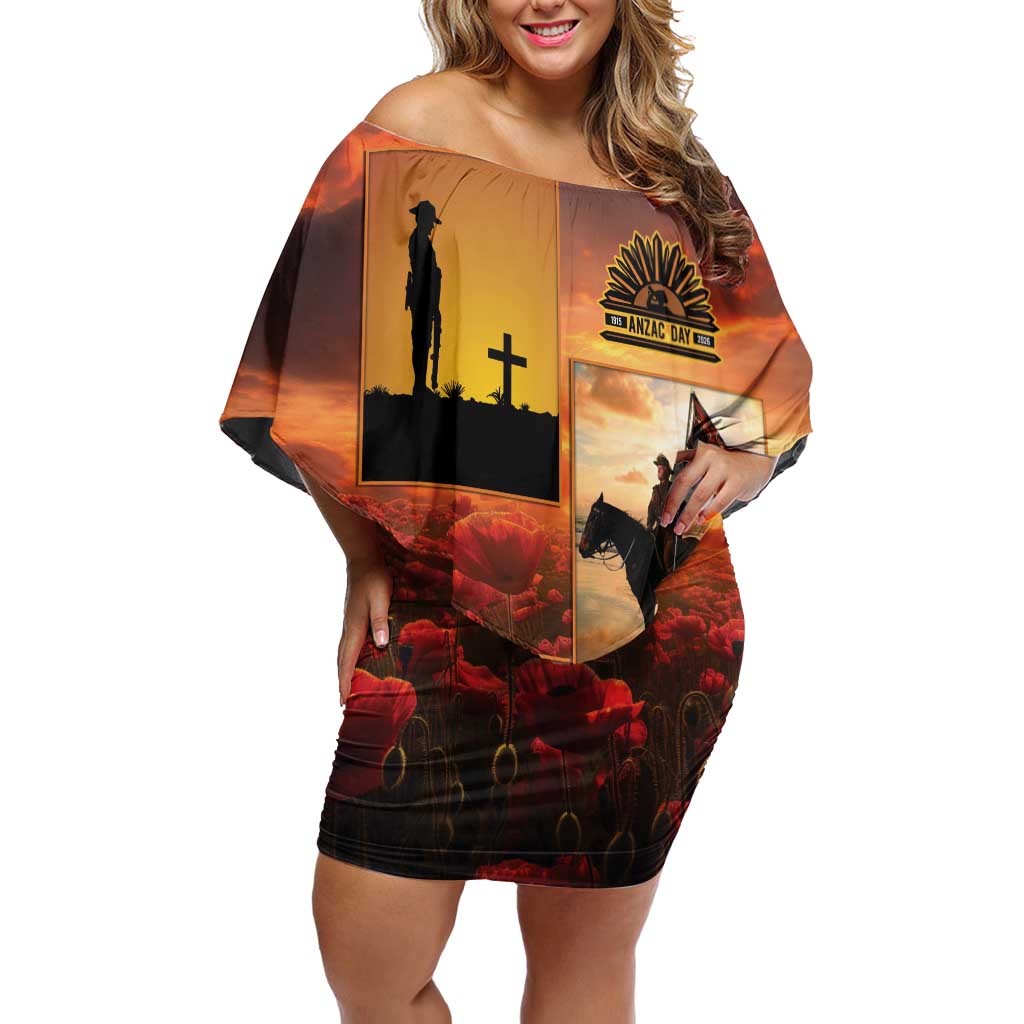 ANZAC Day Film Reel Lest We Forget Family Matching Off Shoulder Short Dress and Hawaiian Shirt Australia NZ Memorial LT9 Mom's Dress Red - Polynesian Pride