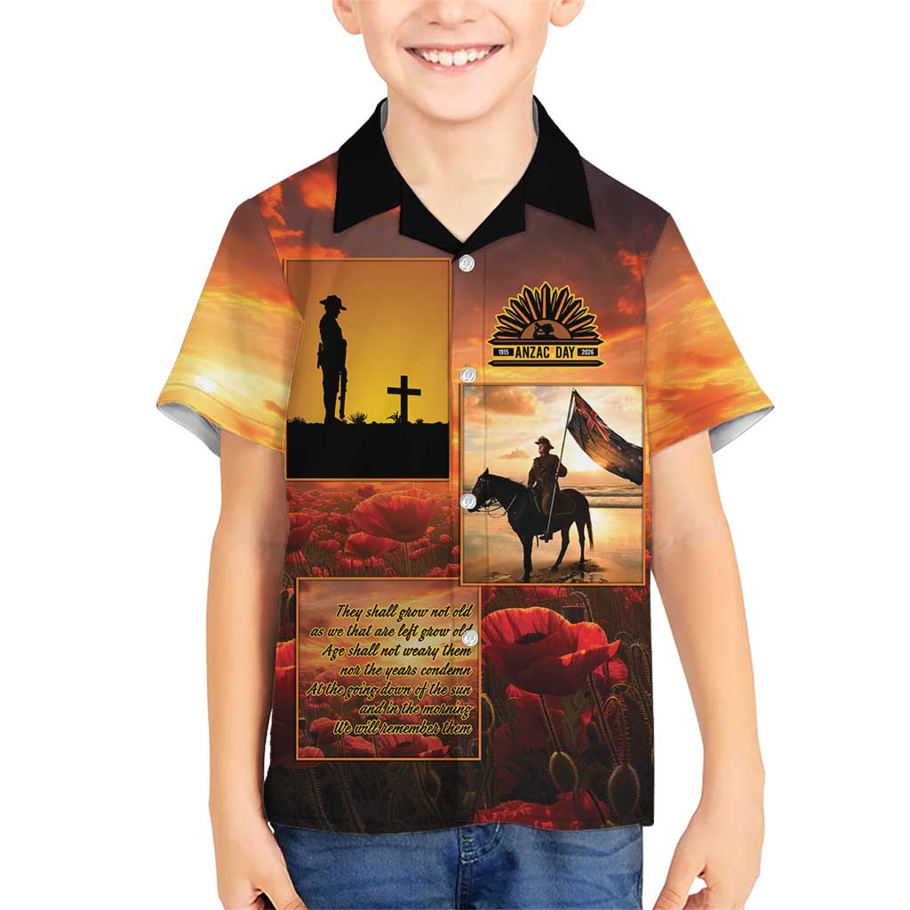 ANZAC Day Film Reel Lest We Forget Family Matching Off Shoulder Short Dress and Hawaiian Shirt Australia NZ Memorial LT9 Son's Shirt Red - Polynesian Pride