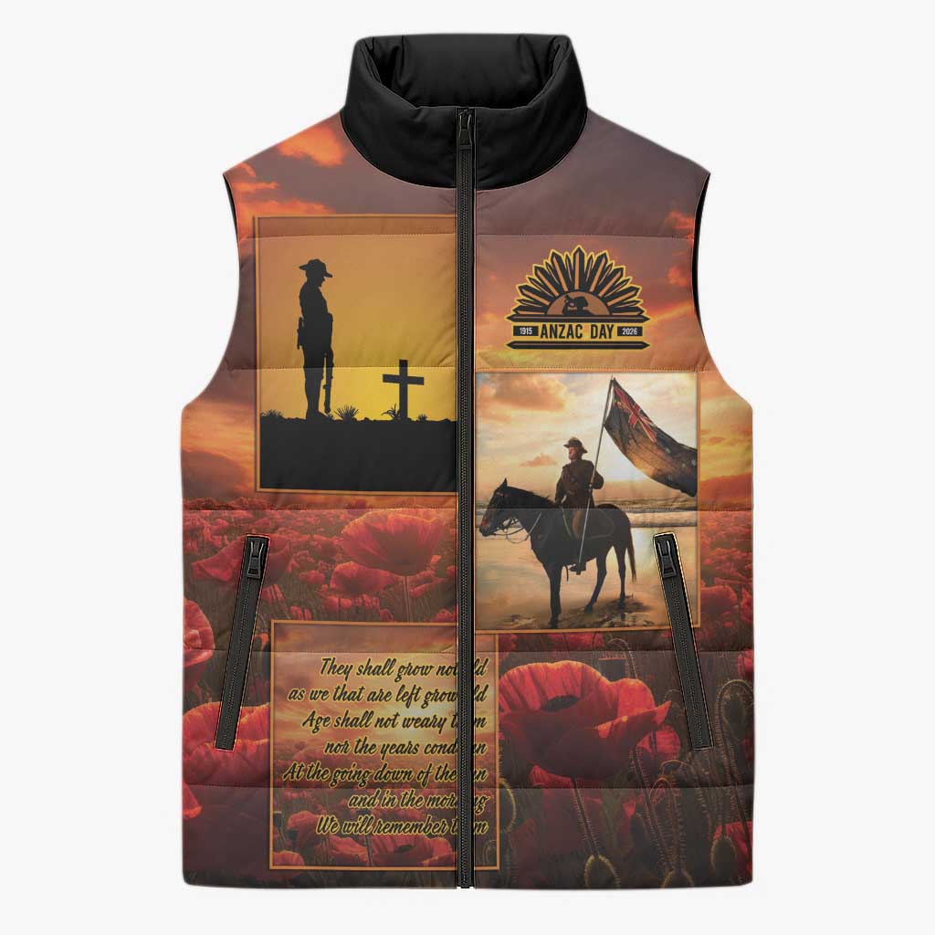 ANZAC Day Film Reel Lest We Forget Sleeveless Puffer Jacket Australia NZ Memorial LT9 Unisex Red - Polynesian Pride