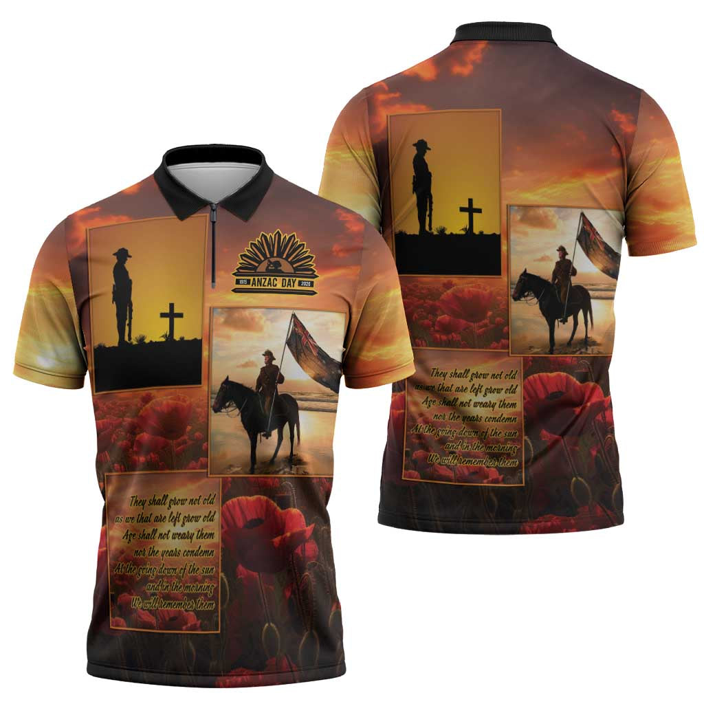 ANZAC Day Film Reel Lest We Forget Zipper Polo Shirt Australia NZ Memorial LT9 - Polynesian Pride
